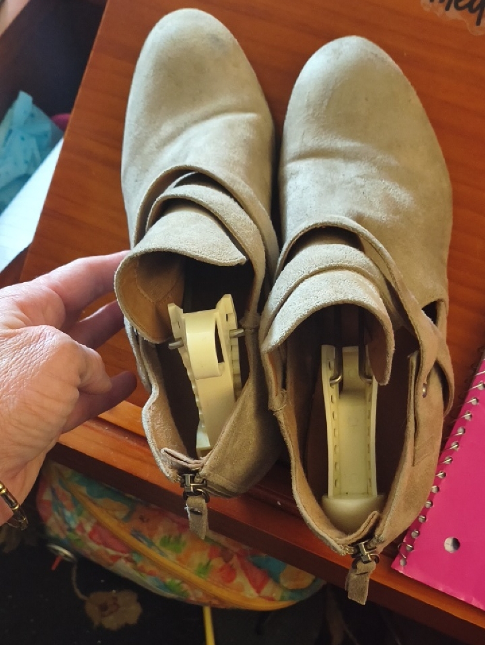 Indigo Taupe Suede Ankle Booties with Wrap Strap